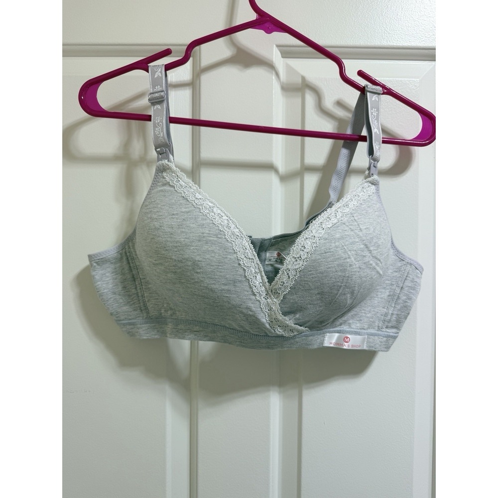 MOMMA's SHOP Soft Comfy Maternity Nursing Bra Size XXL Heather Gray Padded